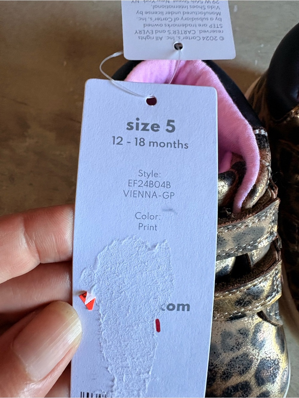 Carter's Leopard Print Velcro Sneakers with Pink Lining 12-18 mo - Picture 4 of 5